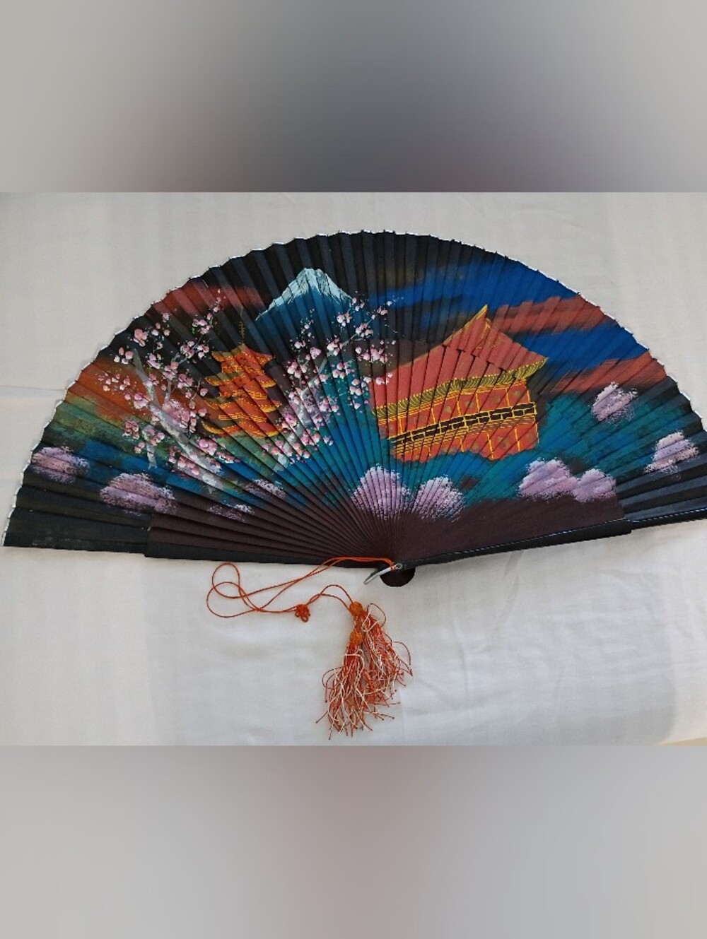 Large Asian Fan Painted